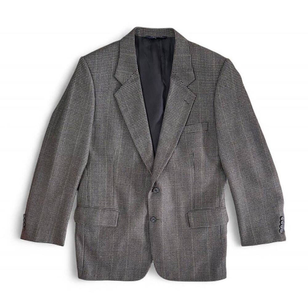 Jos A Bank 100% Wool Men’s Black Tan Houndstooth Blazer Jacket Sport Coat 46R